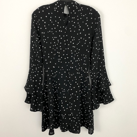 Lucky Brand size M Black with White Star Print Long Bell Sleeve Mini Dress - Picture 3 of 8
